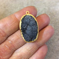 OOAK Gold Electroplated Premium Black Druzy Stone Vertical Oval Shaped Pendant - Measuring 19mm x29mm, Approx. - Sold Individually