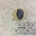 OOAK Gold Electroplated Premium Black Druzy Stone Vertical Oval Shaped Pendant - Measuring 19mm x29mm, Approx. - Sold Individually