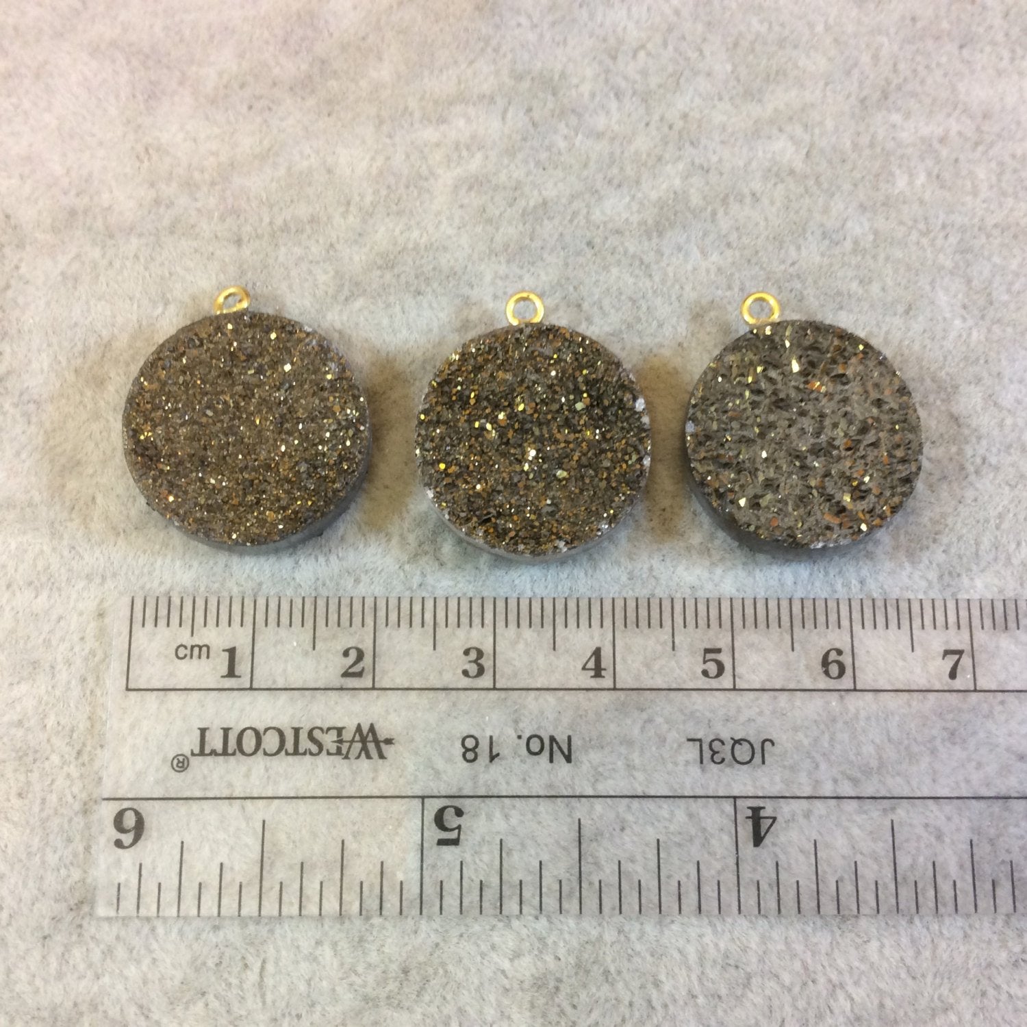 Bronze Colored Round/Coin Shaped Resin Druzy Focal Pendant - Measuring 20mm x 20mm, Approximately - Sold Individually, Randomly Selected