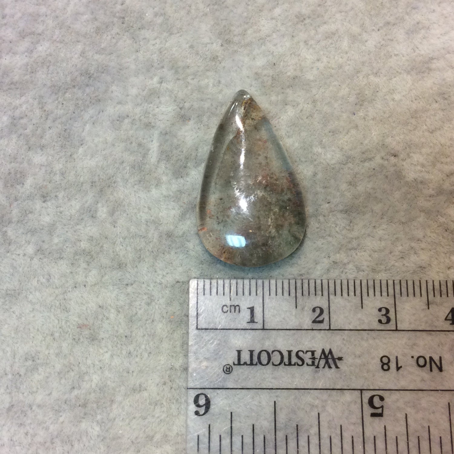 Lodolite (Scenic Quartz) Pear/Teardrop Shaped Flat Back Cabochon - Measuring 17mm x 29mm, 6mm Dome Height - Natural High Quality Gemstone