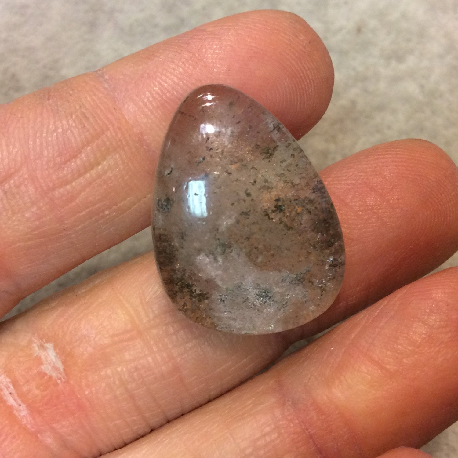 Lodolite (Scenic Quartz) Freeform Drop Shaped Flat Back Cabochon - Measuring 19mm x 26mm, 9mm Dome Height - Natural High Quality Gemstone