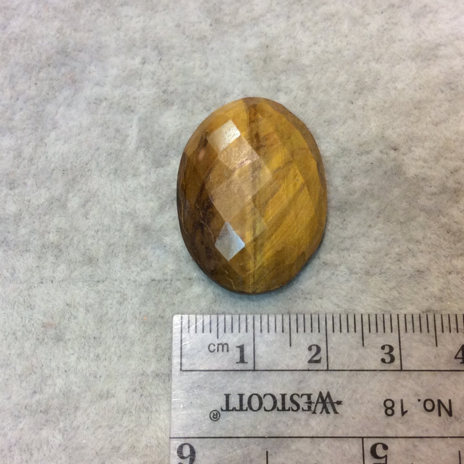 Faceted Tiger Eye Oblong Oval Shaped Flat Back Cabochon - Measuring 22mm x 30mm, 7mm Dome Height - Natural High Quality Gemstone