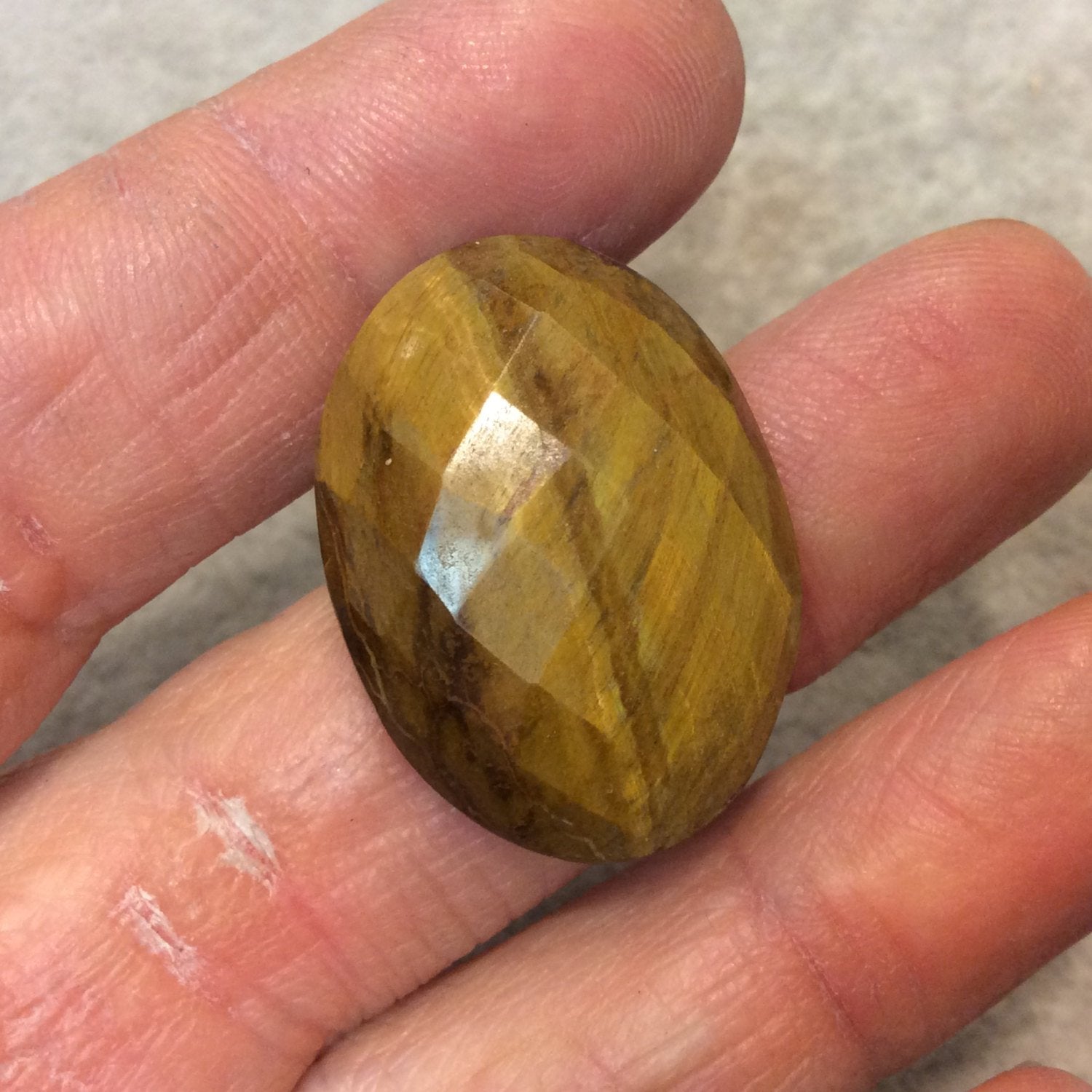 Faceted Tiger Eye Oblong Oval Shaped Flat Back Cabochon - Measuring 22mm x 30mm, 7mm Dome Height - Natural High Quality Gemstone