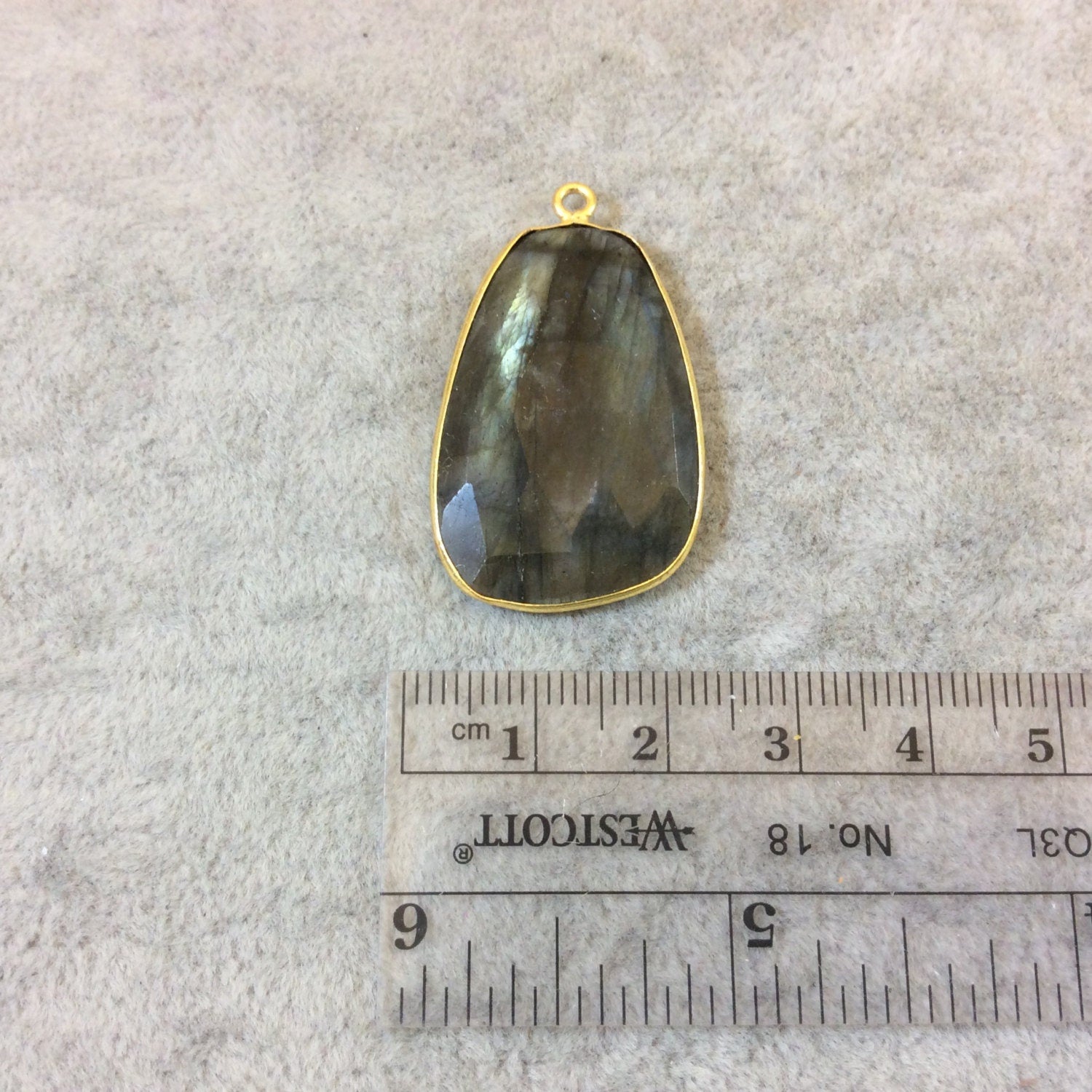 Labradorite Bezel | Natural Semi-precious Gemstone | Gold Finish Faceted Freeform Bell Shaped Pendant Component - Measuring 20mm x 29mm