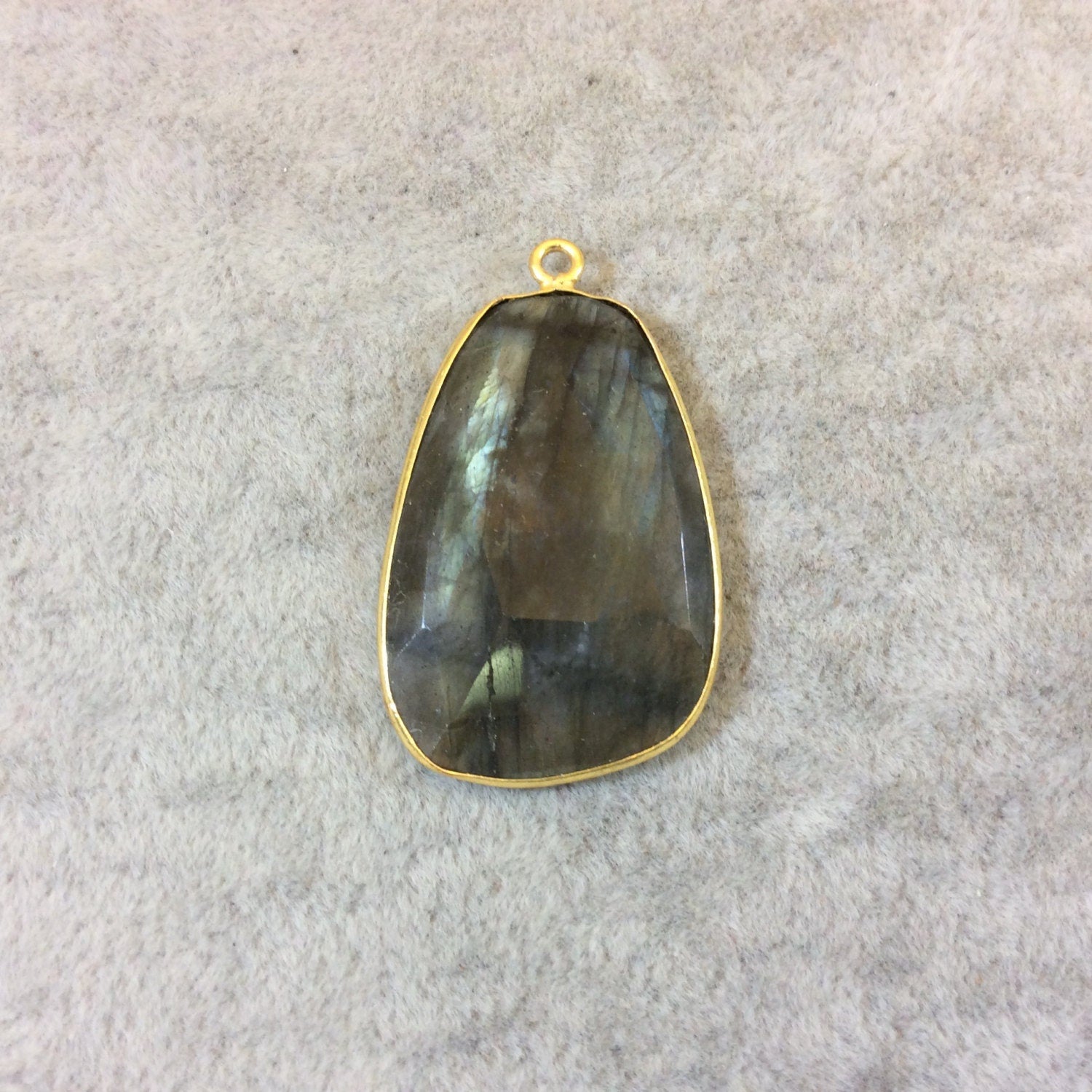 Labradorite Bezel | Natural Semi-precious Gemstone | Gold Finish Faceted Freeform Bell Shaped Pendant Component - Measuring 20mm x 29mm