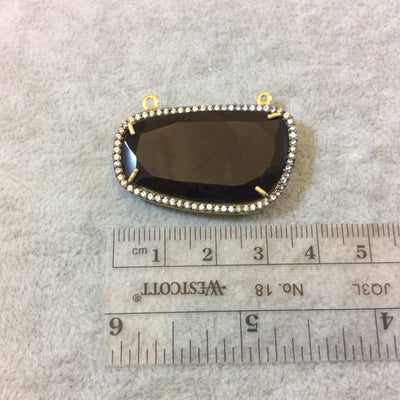 Gold Finish Faceted CZ Cubic Zirconia Rimmed Black Onyx Freeform Shaped Bezel Pendant Component - Measures 34mm x 19mm