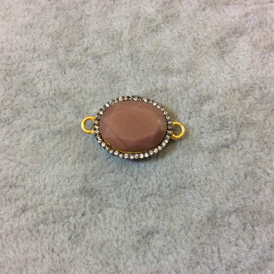 Peach Moonstone Bezel | Gold Finish Faceted CZ Rimmed Oblong Oval Shaped Bezel Connector Component - Measures 13mm x 16mm -Sold Individually