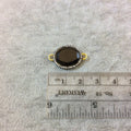 Gold Finish Faceted CZ Rimmed Smoky Quartz Oblong Oval Shaped Bezel Connector Component - Measures 13mm x 16mm - Sold Individually