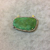 Gold Finish Faceted CZ Rimmed Chrysoprase Freeform Shaped Bezel Pendant/Connector Component - Measures 34mm x 19mm - Sold Individually