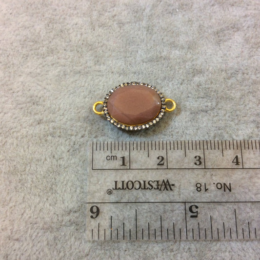 Peach Moonstone Bezel | Gold Finish Faceted CZ Rimmed Oblong Oval Shaped Bezel Connector Component - Measures 13mm x 16mm -Sold Individually