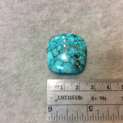 Chinese Stabilized Turquoise Cushion Shaped Flat Back Cabochon - Measuring 27mm x 29mm, 6mm Dome Height - Natural High Quality Gemstone