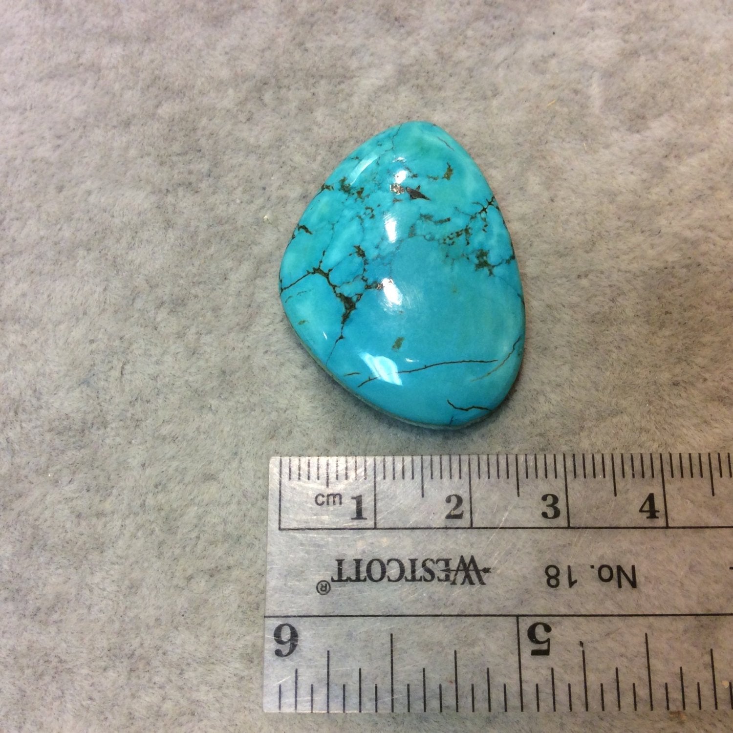 Chinese Stabilized Turquoise Freeform Shaped Flat Back Cabochon - Measuring 26mm x 36mm, 6mm Dome Height - Natural High Quality Gemstone