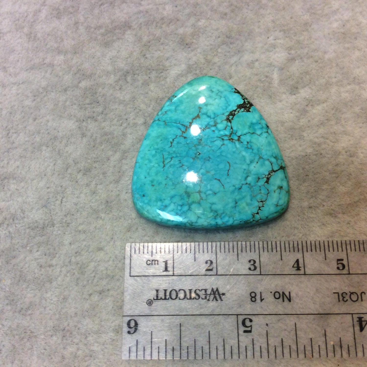 Chinese Stabilized Turquoise Freeform Shaped Flat Back Cabochon - Measuring 38mm x 42mm, 5mm Dome Height - Natural High Quality Gemstone