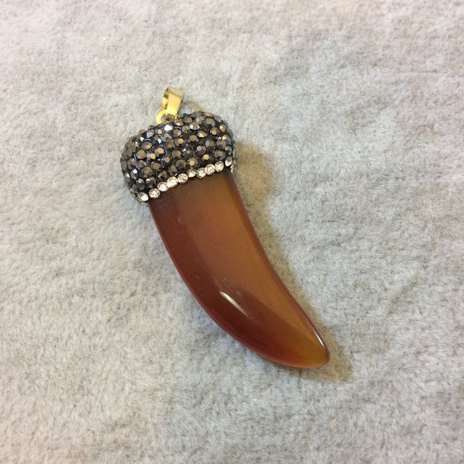 Rhinestone Encrusted Tusk/Claw Shape Carnelian Pendant with Attached Bail - Measuring 17mm x 50mm, Approx. - Sold Individually