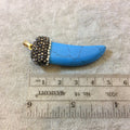 Rhinestone Encrusted Tusk/Claw Shaped Teal Howlite Pendant with Attached Bail - Measuring 17mm x 50mm, Approx. - Sold Individually