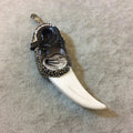Rhinestone Encrusted Elephant Head Capped Resin Fang/Tooth Shaped Pendant - Measuring 24mm x 74mm, Approx. - Sold Individually