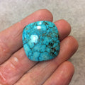 Chinese Stabilized Turquoise Cushion Shaped Flat Back Cabochon - Measuring 27mm x 29mm, 6mm Dome Height - Natural High Quality Gemstone