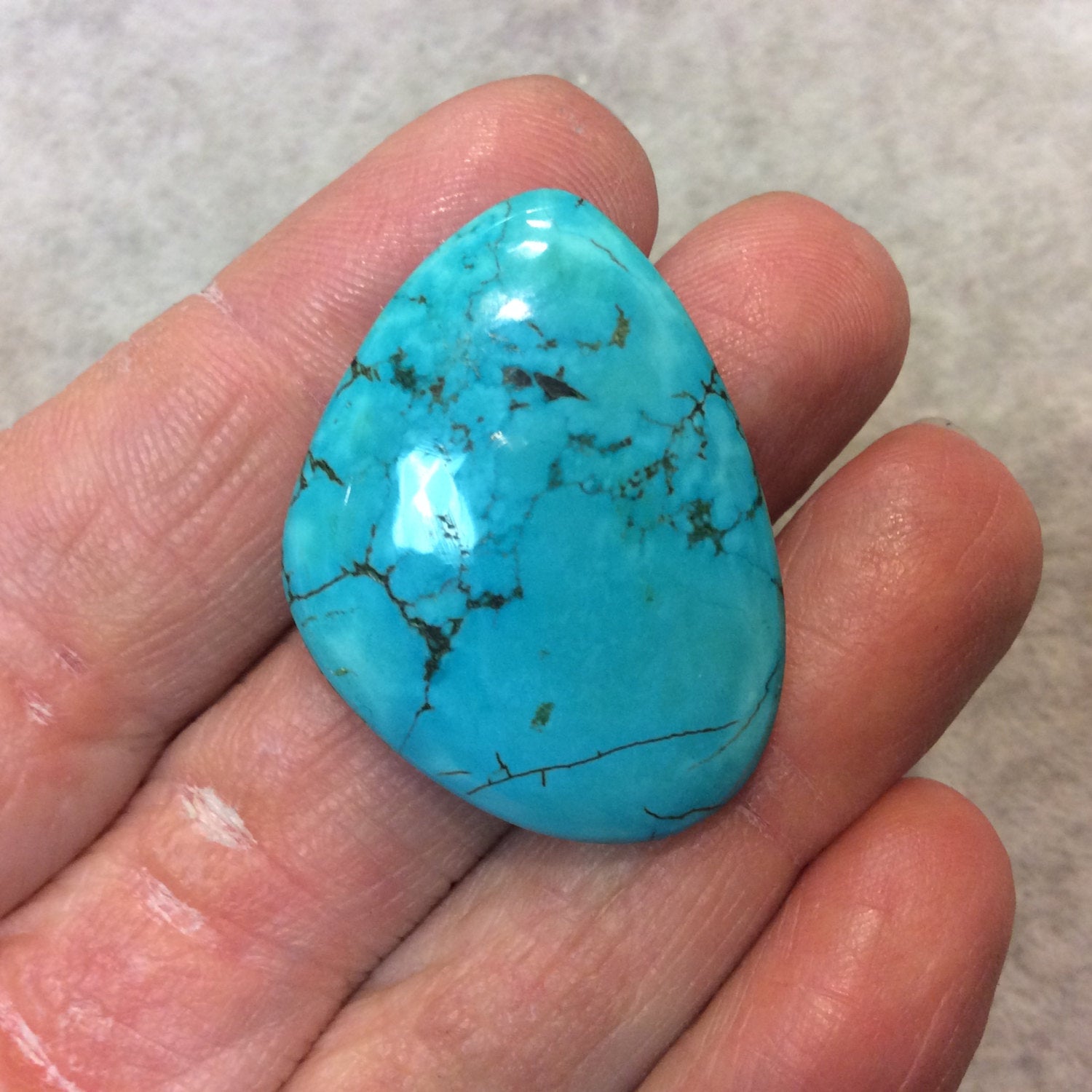 Chinese Stabilized Turquoise Freeform Shaped Flat Back Cabochon - Measuring 26mm x 36mm, 6mm Dome Height - Natural High Quality Gemstone