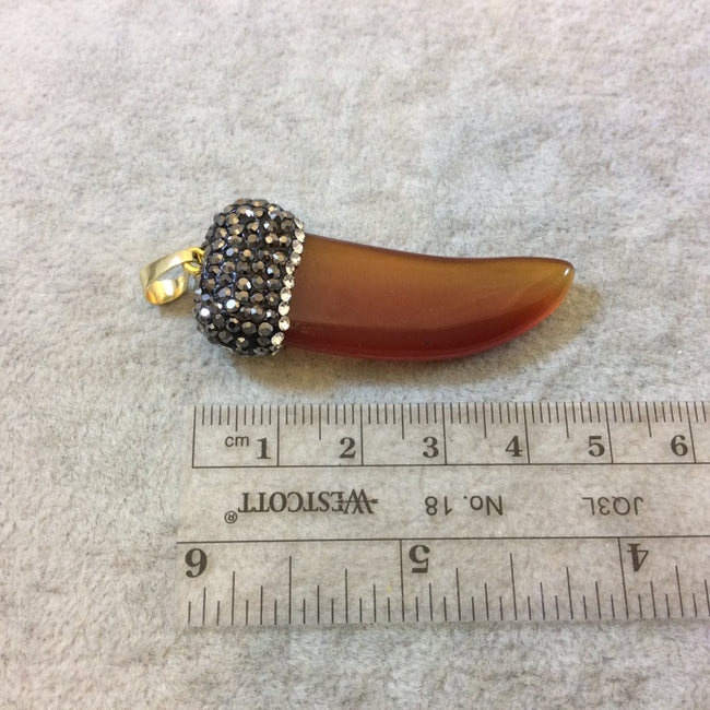 Rhinestone Encrusted Tusk/Claw Shape Carnelian Pendant with Attached Bail - Measuring 17mm x 50mm, Approx. - Sold Individually