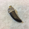 Rhinestone Encrusted Tusk/Claw Shaped Black Onyx Pendant with Attached Bail - Measuring 17mm x 50mm, Approx. - Sold Individually