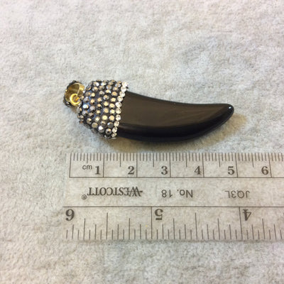 Rhinestone Encrusted Tusk/Claw Shaped Black Onyx Pendant with Attached Bail - Measuring 17mm x 50mm, Approx. - Sold Individually