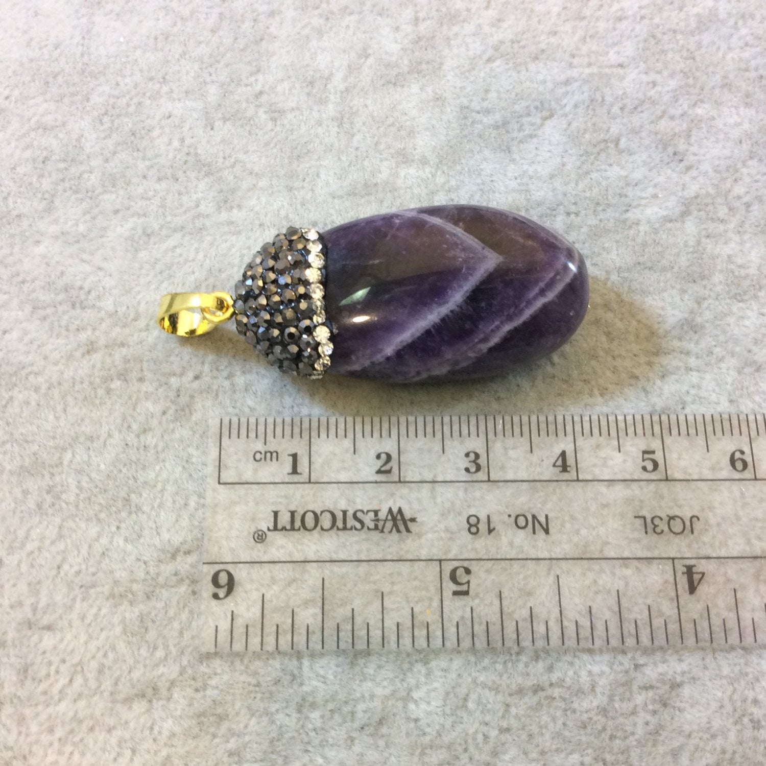 Rhinestone Encrusted Smooth Natural Amethyst Nugget Pendant with Attached Bail - Measuring 20mm x 45mm, Approx. - Sold Individually