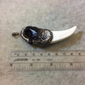 Rhinestone Encrusted Elephant Head Capped Resin Fang/Tooth Shaped Pendant - Measuring 24mm x 74mm, Approx. - Sold Individually