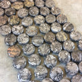 12mm Round/Coin Shaped Gray Leopard Jasper Beads with 1mm Holes - 16" Strand (Approx. 33 Beads) - Natural Semi-Precious Gemstone Beads