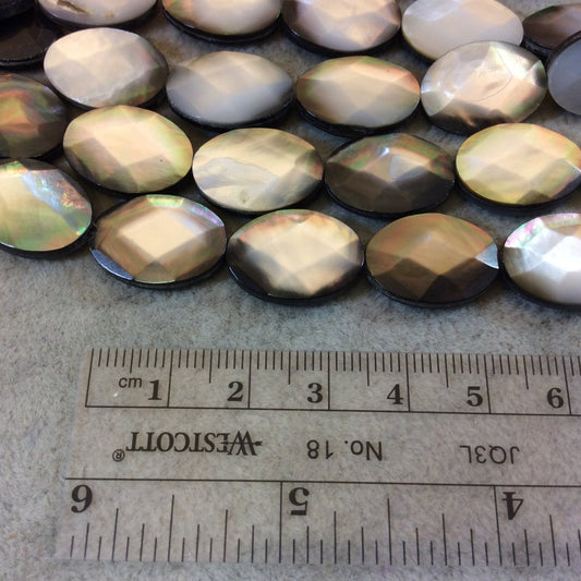 Faceted Oblong Oval Shaped Iridescent Black Lip Shell Beads - 16" Strand (Approx. 22 Beads) - Measuring 14mm x 18mm - Natural Shell Beads