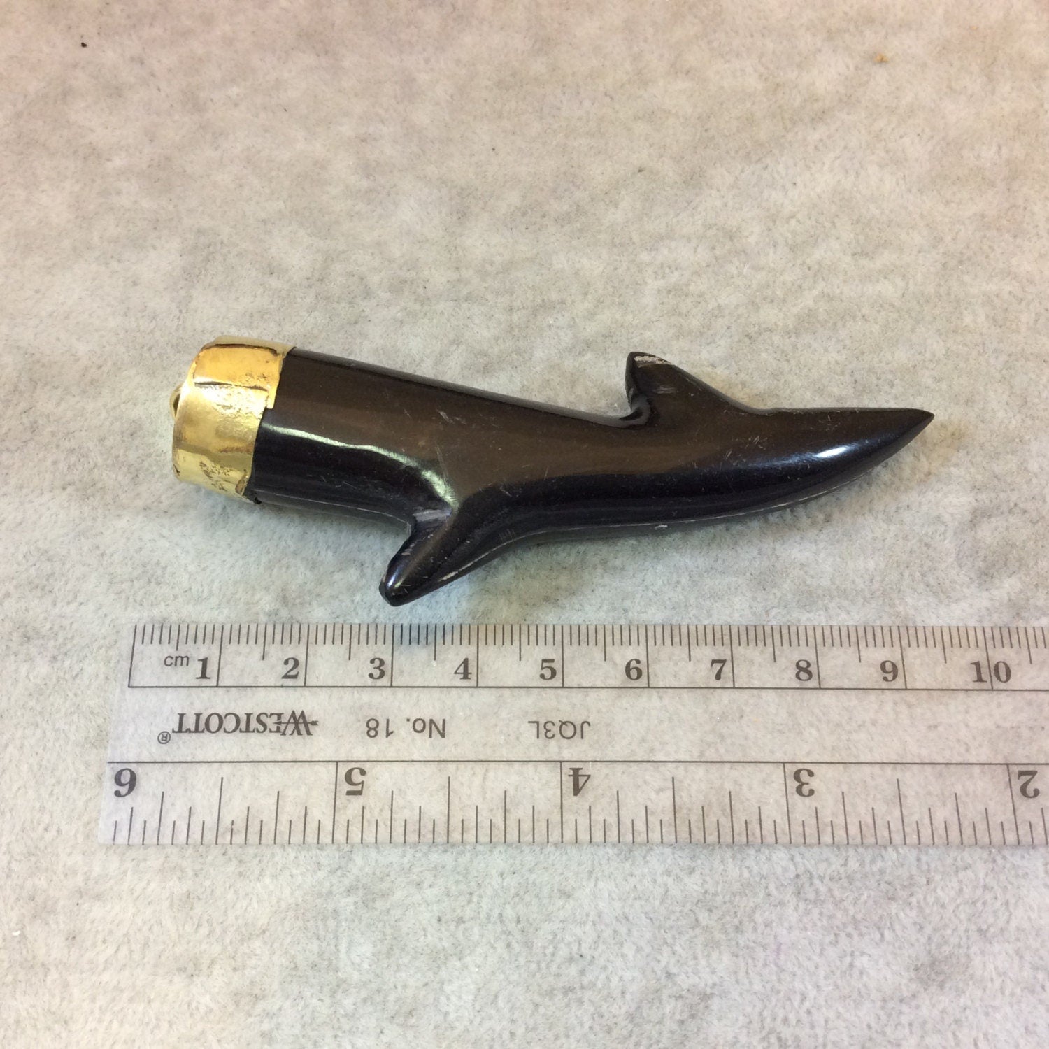 SALE - 3.5" Long Natural Black Colored Twig/Antler Shaped Horn Tusk Pendants with Golden Cap - Measuring 18mm x 90mm - Sold Individually