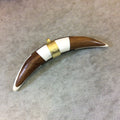 4.25" White/Brown Bicolor Thick Banana Crescent Shaped Natural Bone/Wood Pendant with Gold Bail - Measuring 17mm x 110mm - (TR115)