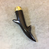 SALE - 3.5" Long Natural Black Colored Twig/Antler Shaped Horn Tusk Pendants with Golden Cap - Measuring 18mm x 90mm - Sold Individually