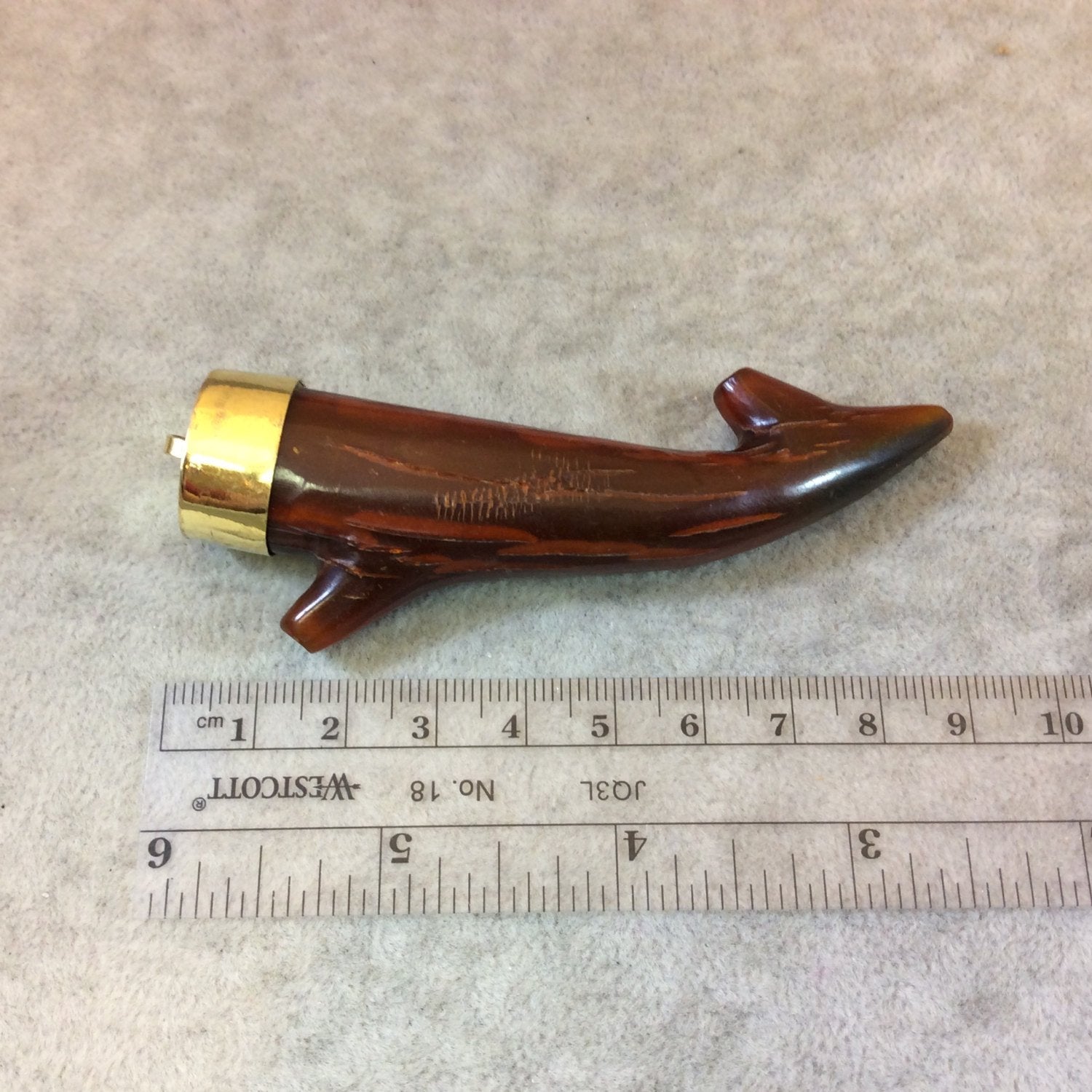 SALE - 3.5" Long Dyed Deep Orange Colored Twig/Antler Shaped Horn Tusk Pendants with Golden Cap - Measuring 18mm x 90mm - Sold Individually