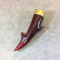 SALE - 3.5" Long Dyed Deep Red Colored Twig/Antler Shaped Horn Tusk Pendants with Golden Cap - Measuring 18mm x 90mm - Sold Individually