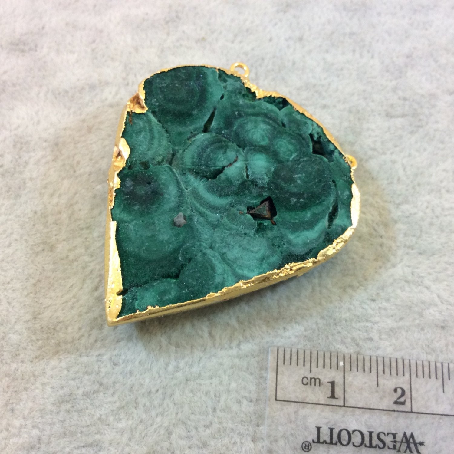 OOAK Gold Plated Electroformed Natural Raw Druzy Malachite Inverted Teardrop Shape Focal Pendant - Measuring 41mm x 46mm - Sold Individually