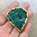 OOAK Gold Plated Electroformed Natural Raw Druzy Malachite Inverted Teardrop Shape Focal Pendant - Measuring 41mm x 46mm - Sold Individually