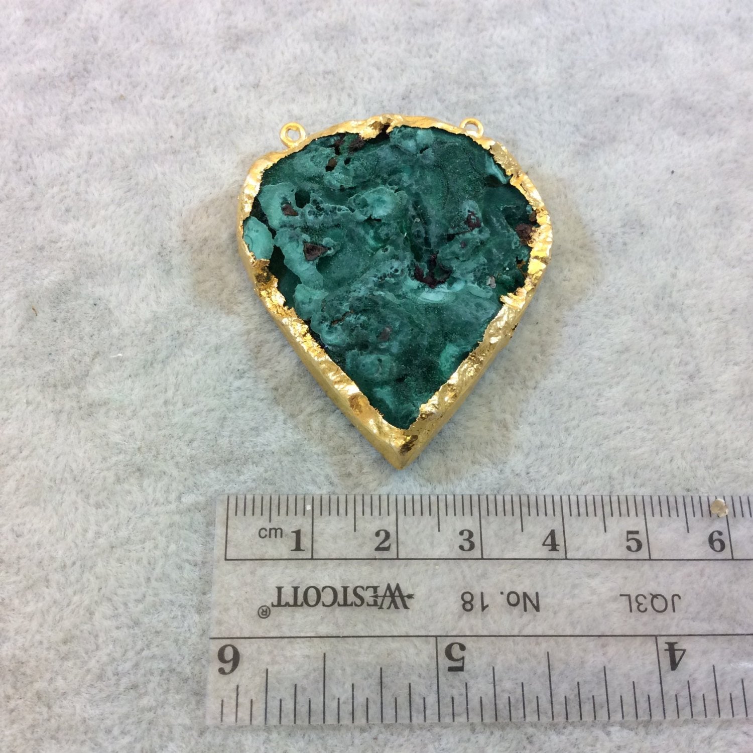 OOAK Gold Plated Electroformed Natural Raw Druzy Malachite Inverted Teardrop Shape Focal Pendant - Measuring 41mm x 46mm - Sold Individually
