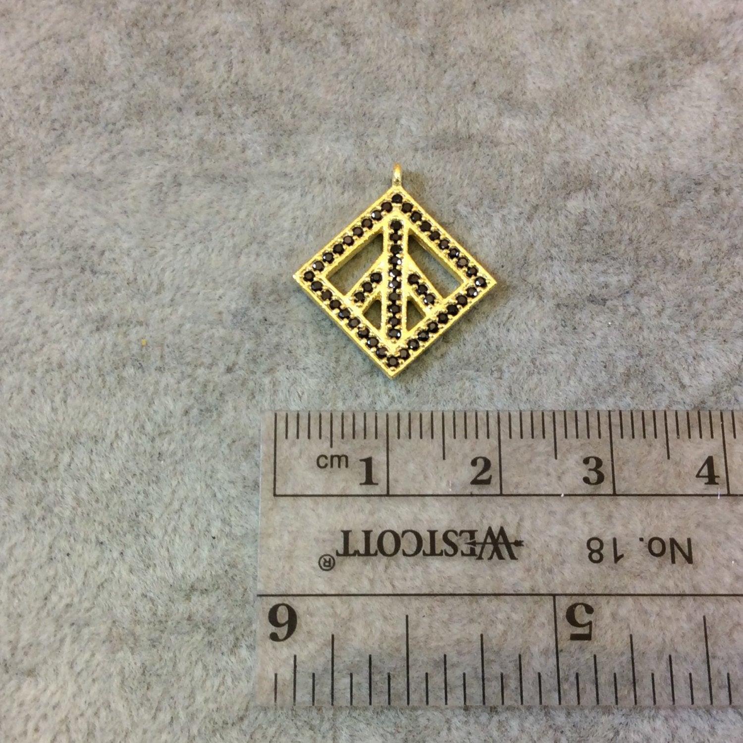 Gold Finish Peace Sign Shaped CZ Cubic Zirconia Inlaid Plated Copper Pendant Component - Measuring 19mm x 19mm  - Sold Individually