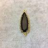 Gold Finish Faceted CZ Rimmed Black Onyx Teardrop Shaped Bezel Connector Component - Measures 14mm x 34mm - Sold Individually