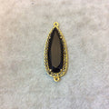 Gold Finish Faceted CZ Rimmed Black Onyx Teardrop Shaped Bezel Connector Component - Measures 14mm x 34mm - Sold Individually