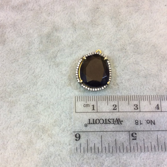 Gold Finish Faceted CZ Rimmed Transparent Smoky Quartz Freeform Pear Shaped Bezel Pendant - Measures 17mm x 18mm - Sold Individually