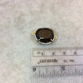 Gold Finish Faceted CZ Rimmed Transparent Smoky Quartz Freeform Pear Shaped Bezel Connector - Measures 17mm x 18mm - Sold Individually