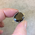 Gold Finish Faceted CZ Rimmed Transparent Smoky Quartz Freeform Pear Shaped Bezel Connector - Measures 17mm x 18mm - Sold Individually