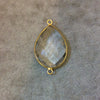 Gold Plated Faceted Clear Hydro (Lab Created) Quartz Pear/Teardrop Shaped Bezel Connector - Measuring 18mm x 25mm - Sold Individually