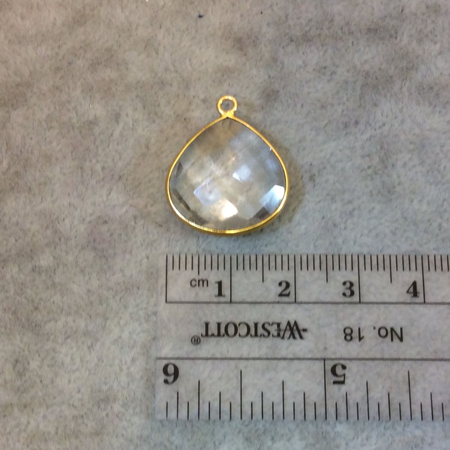 Gold Plated Faceted Clear Hydro (Lab Created) Quartz Heart/Teardrop Shaped Bezel Pendant - Measuring 18mm x 18mm - Sold Individually