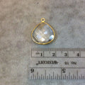 Gold Plated Faceted Clear Hydro (Lab Created) Quartz Heart/Teardrop Shaped Bezel Pendant - Measuring 18mm x 18mm - Sold Individually