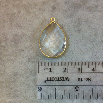 Hydro Quartz Bezels | Gold Plated Faceted Clear (Lab Created) Pear Teardrop Shaped Bezel Pendant - Measuring 18mm x 25mm - Sold Individually