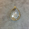 Hydro Quartz Bezels | Gold Plated Faceted Clear (Lab Created) Pear Teardrop Shaped Bezel Pendant - Measuring 18mm x 25mm - Sold Individually