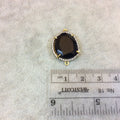 Gold Finish Faceted CZ Rimmed Transparent Black Onyx Freeform Pear Shaped Bezel Connector - Measures 17mm x 18mm - Sold Individually