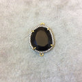 Gold Finish Faceted CZ Rimmed Transparent Black Onyx Freeform Pear Shaped Bezel Connector - Measures 17mm x 18mm - Sold Individually